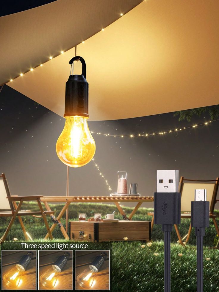 Rechargeable Hanging Bulb Light With 3 Modes